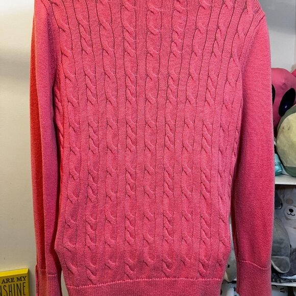 Talbots Pink Cable Knit Button Sleeve Pullover Sweater Women Large Petite - Picture 2 of 5